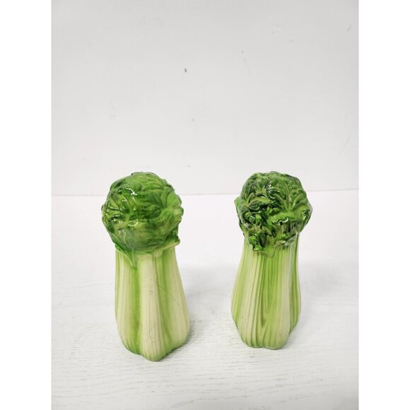 Vintage Celery Stalk Salt And Pepper Shaker Set Porcelain Green Made In Japan - Picture 5 of 9